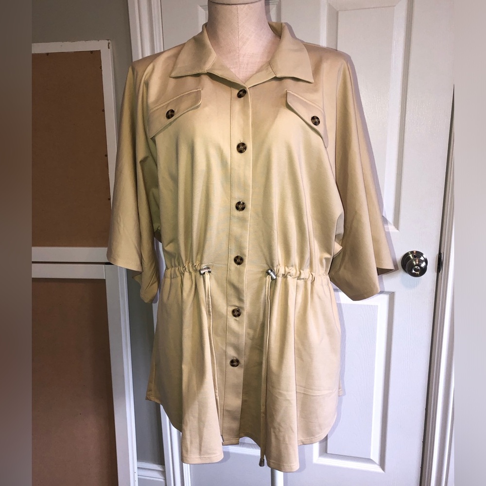 MarlaWynne Button Front Drawstring Shirt Jacket - Picture 2 of 8